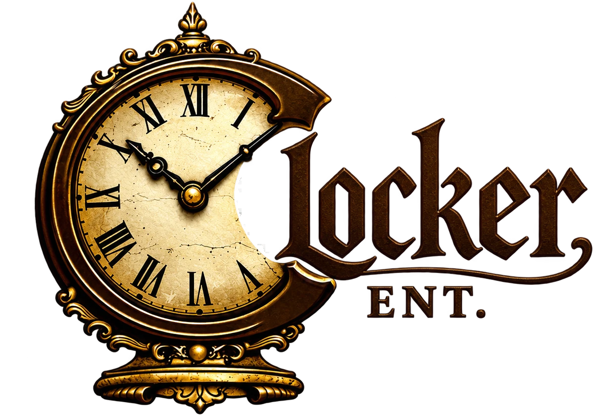 Clocker ENT. logo — an antique gold clock forming the letter C